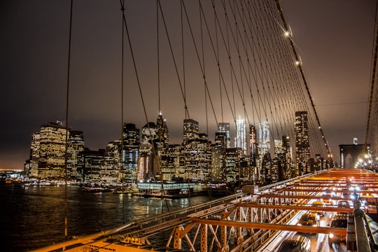 city skyline near body of water at night time in Brooklyn Bridge Park United States