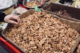 Shelves filled with neatly packaged walnuts ready for wholesale distribution.