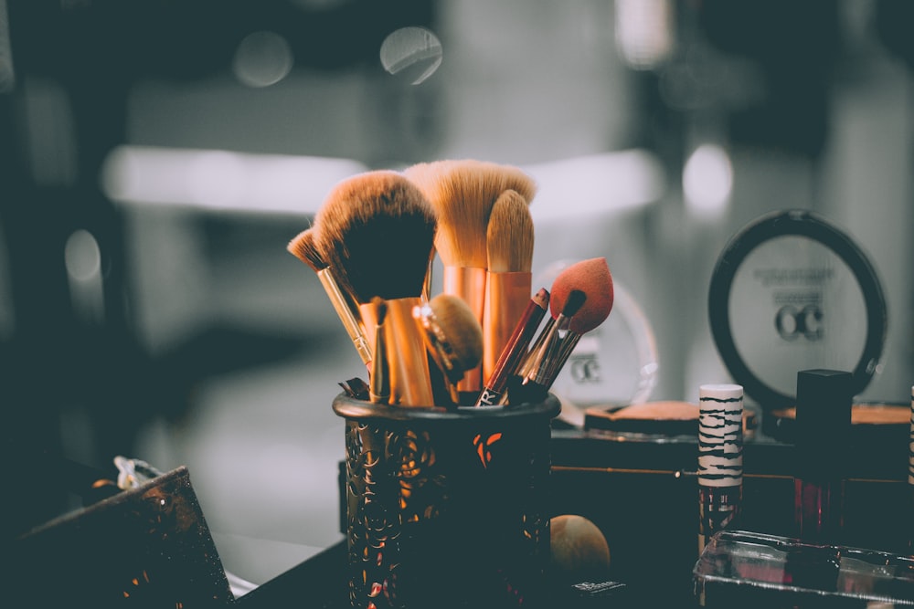 assorted make-up brushes closed up photography