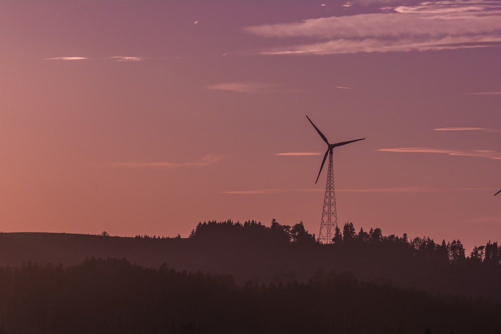 Photographie de silhouette d’arbres près d’un moulin à vent