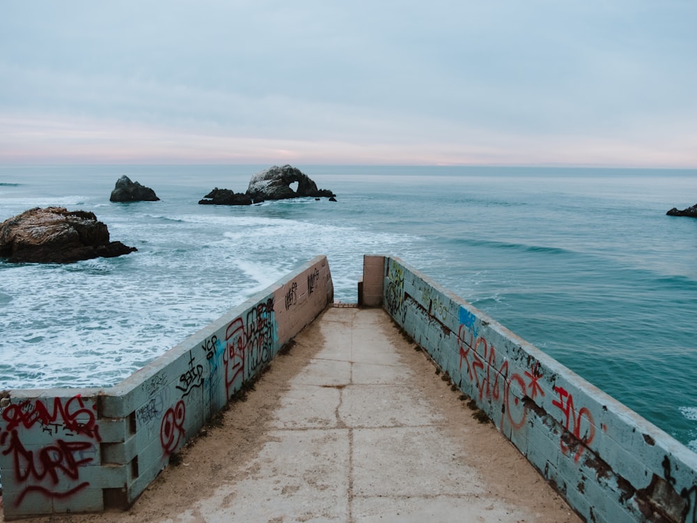 concrete dock with graffiti