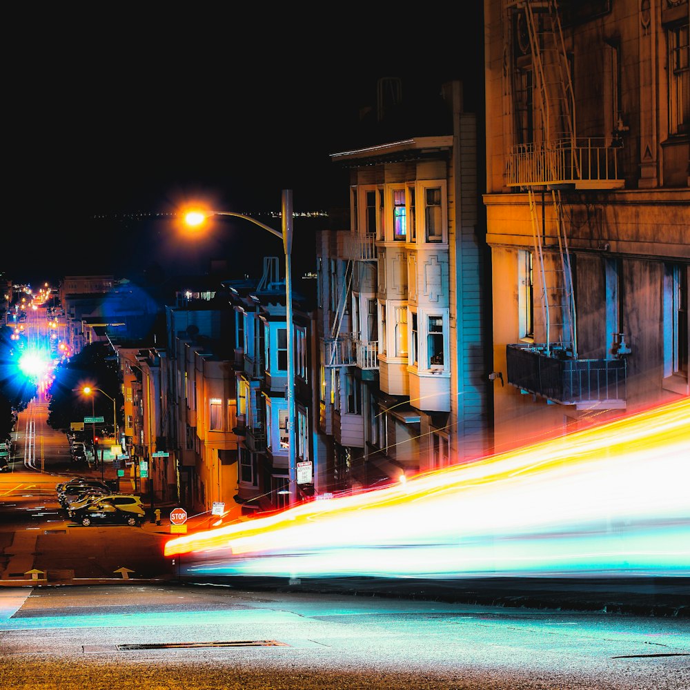 time-lapse photo of city street during night time