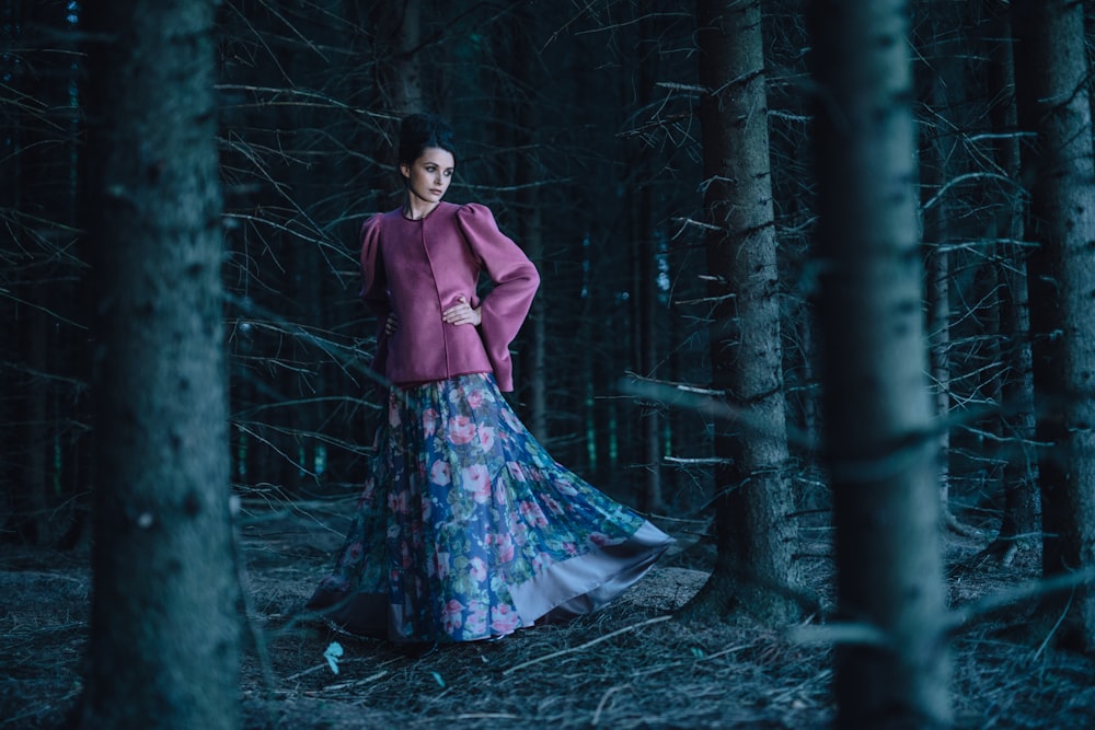 woman in pink and blue dress