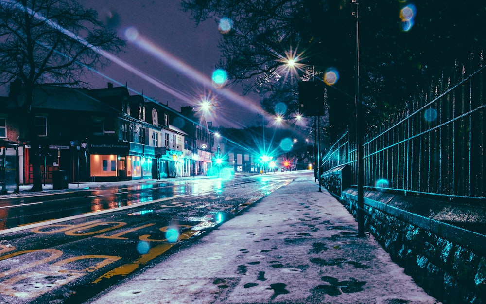 asphalt road during night time