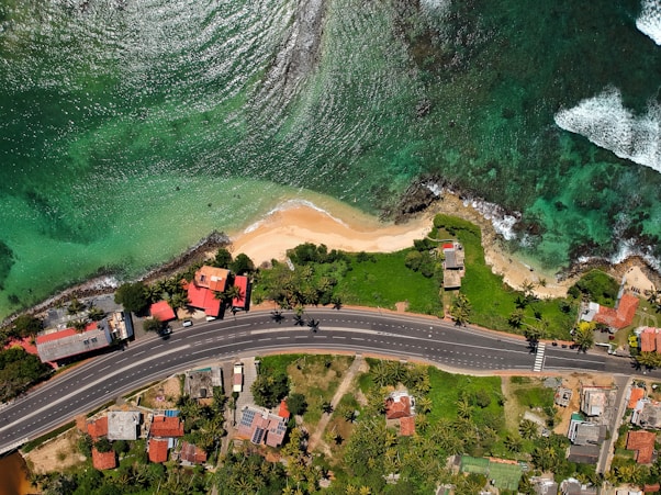 aerial-view of city landscape in Sri Lanka with the ocean and beach