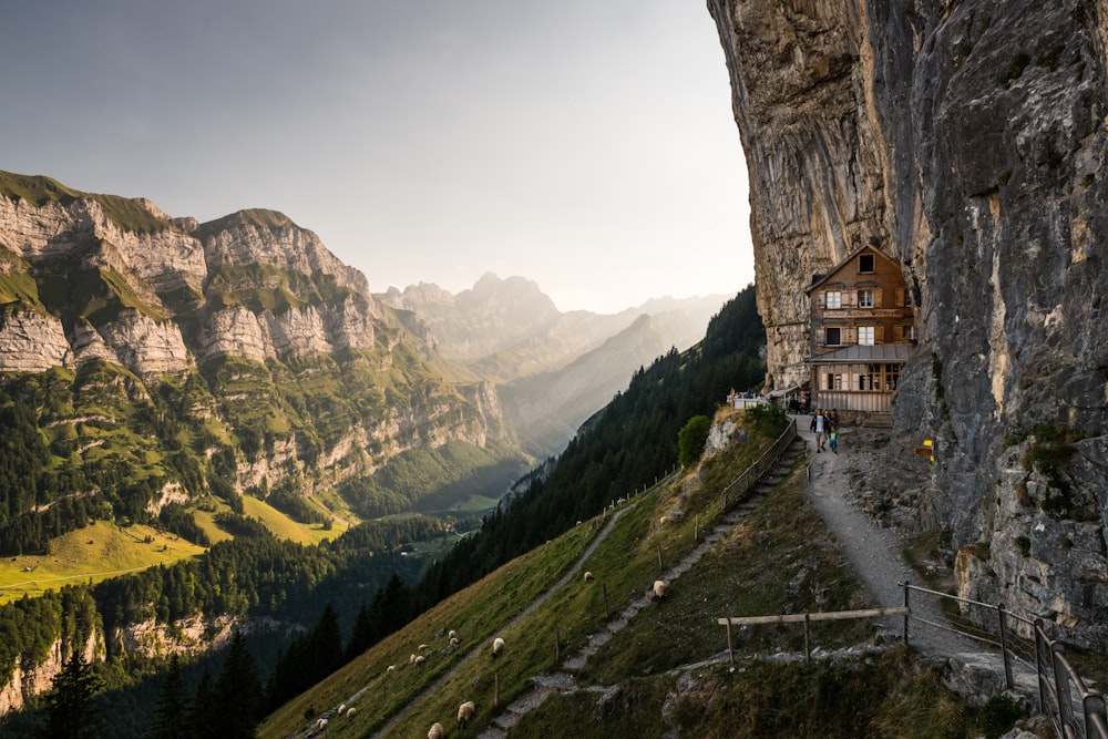 brown cabin near mountain