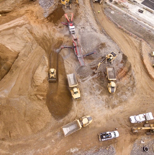 aerial photography of dump trucks