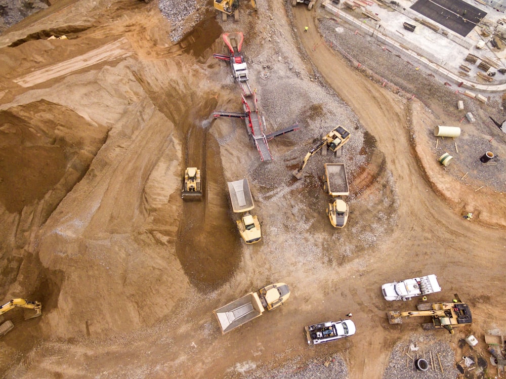 aerial photography of dump trucks