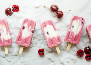 pink Popsicle with cherries on ice