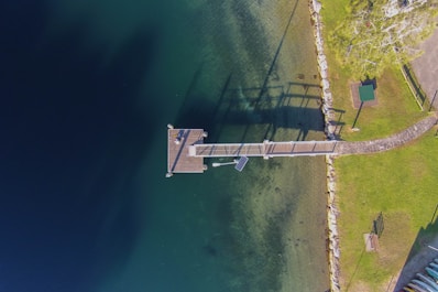 aerial photography of brown wooden deck