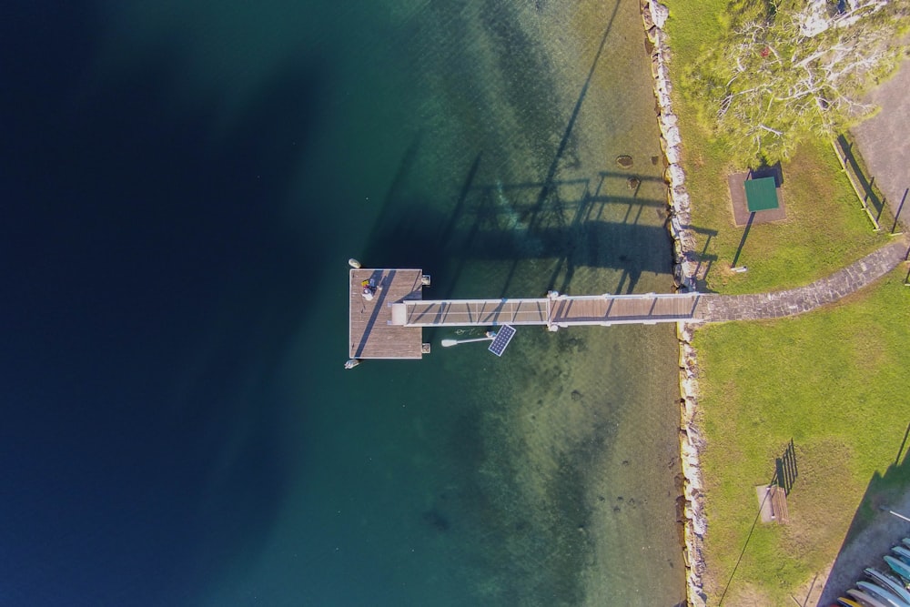 aerial photography of brown wooden deck