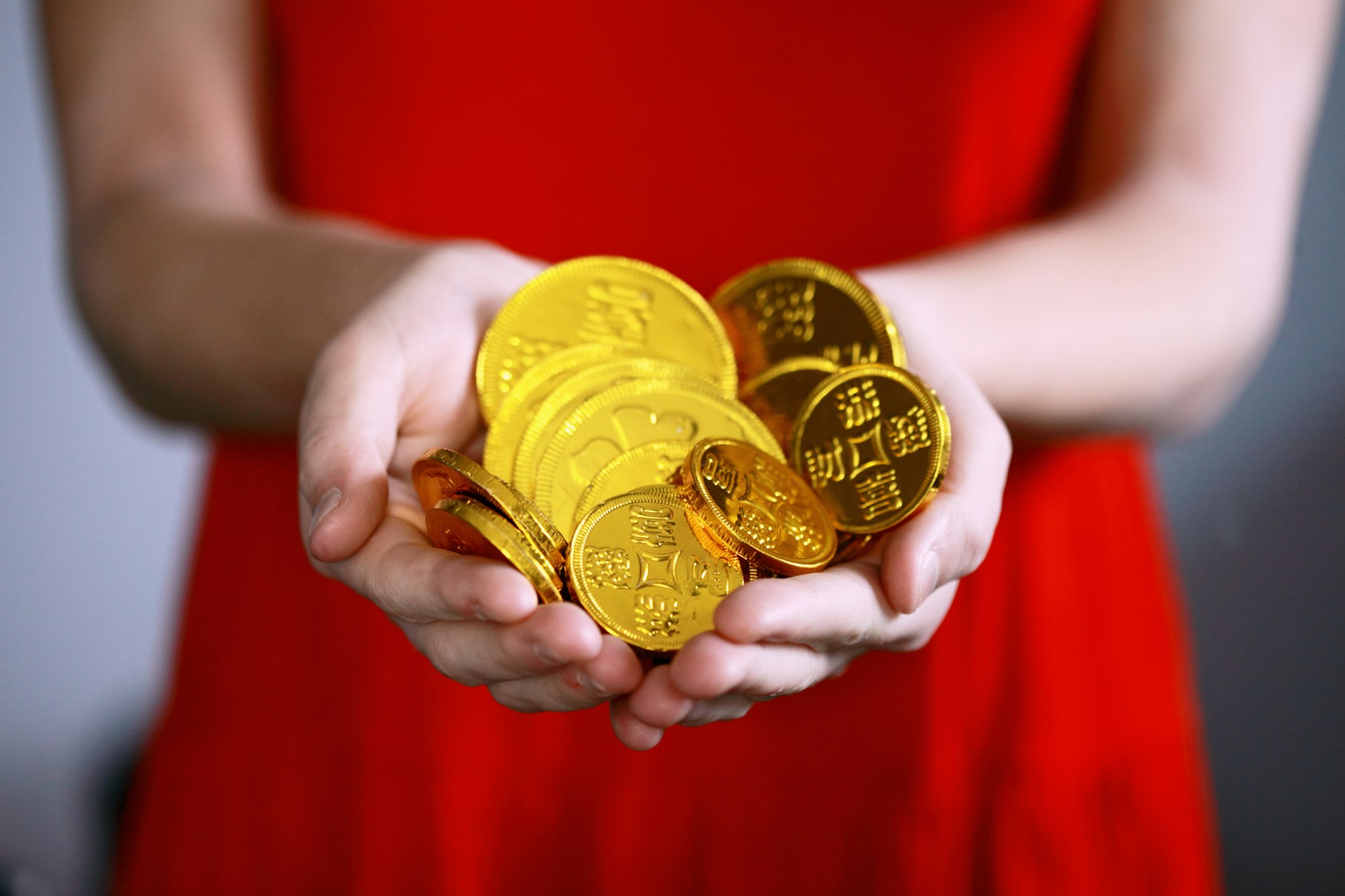 These bright and pretty golden coins are foil covered chocolate candies.