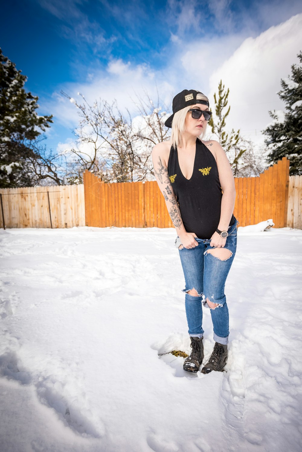 woman standing on snow field