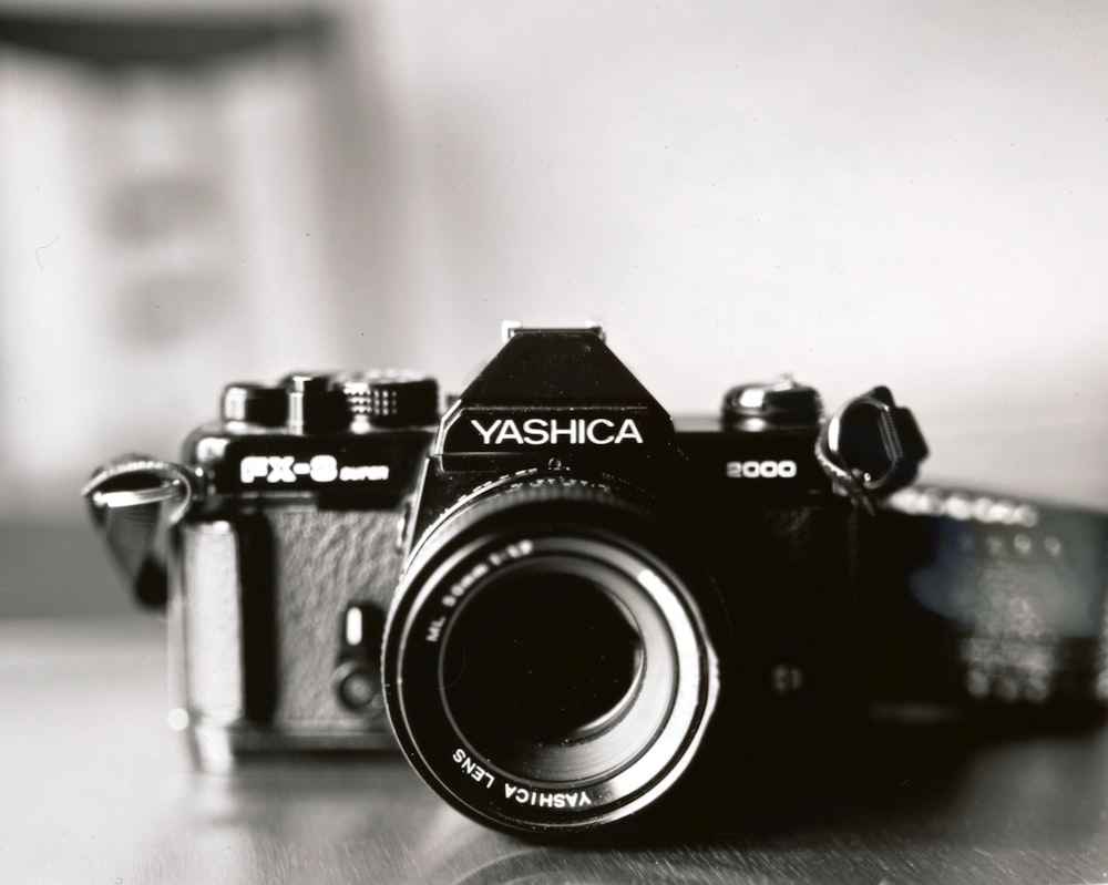 grayscsale photo of Kyocera Yashica FX-8 2000 camera