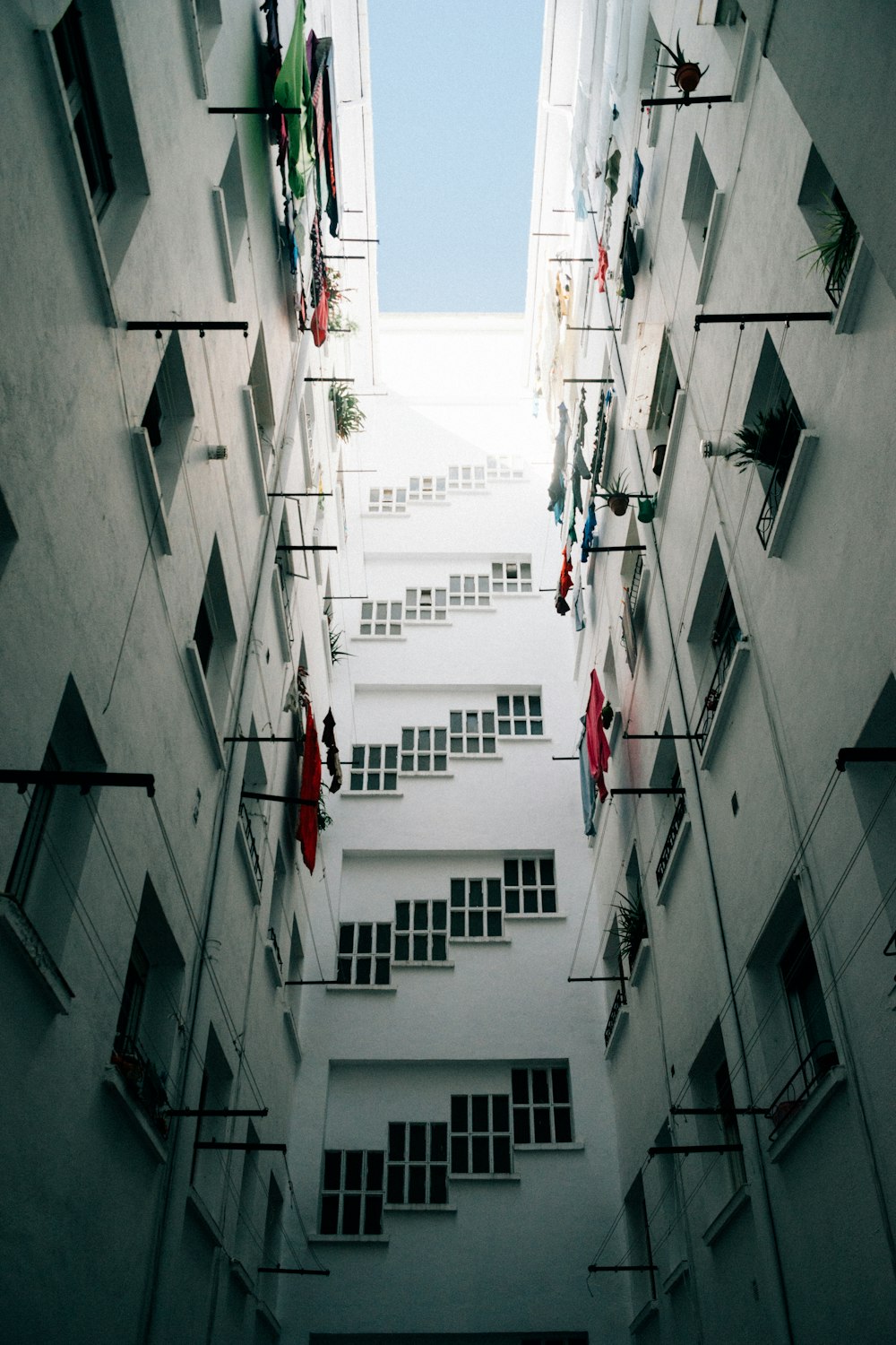 assorted clothes on buildings