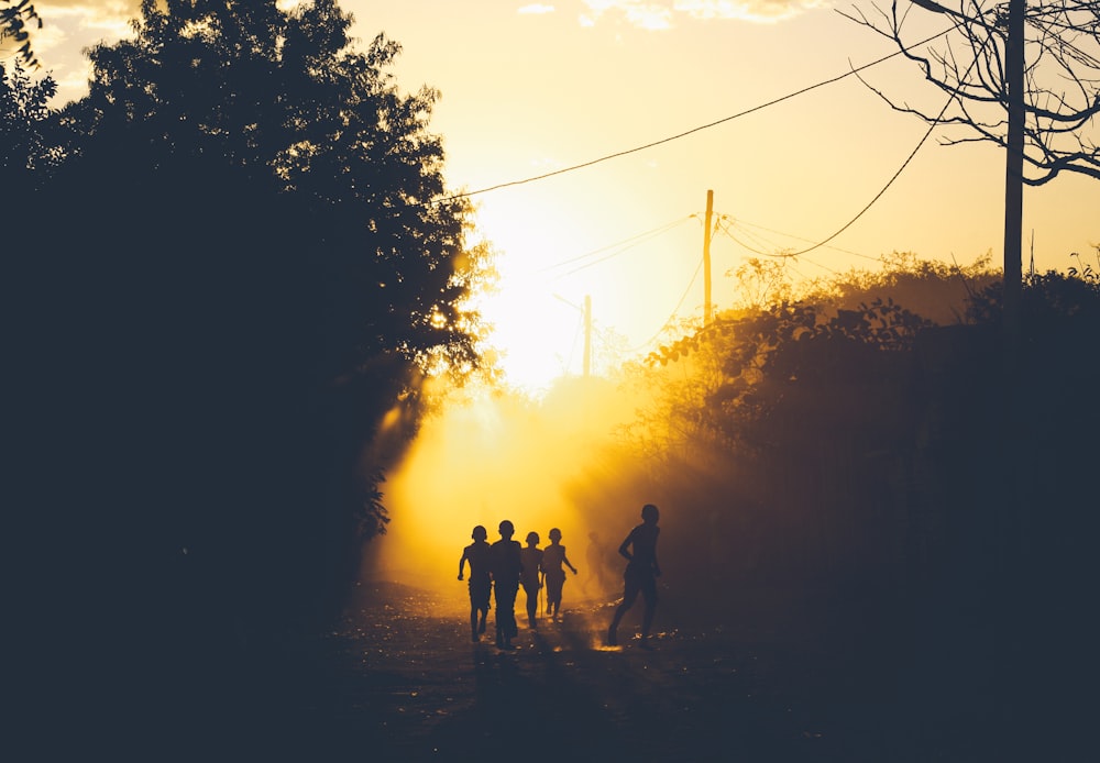 silhouette of children