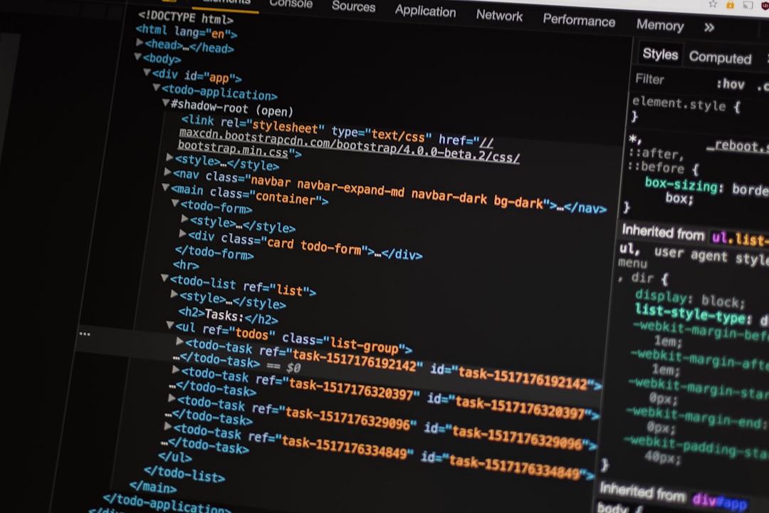 computer source code screengrab, The shot of the Chrome DeveloperTools for a ToDo app done in WebComponents