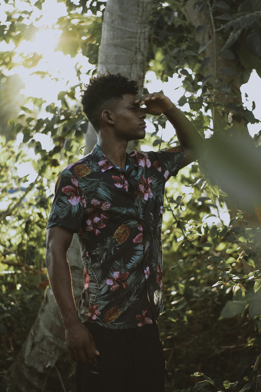 man standing near coconut tree and green plants during daytime