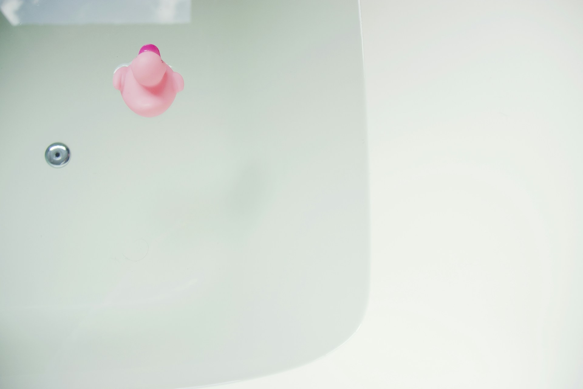 pink rubber duck on bathtub