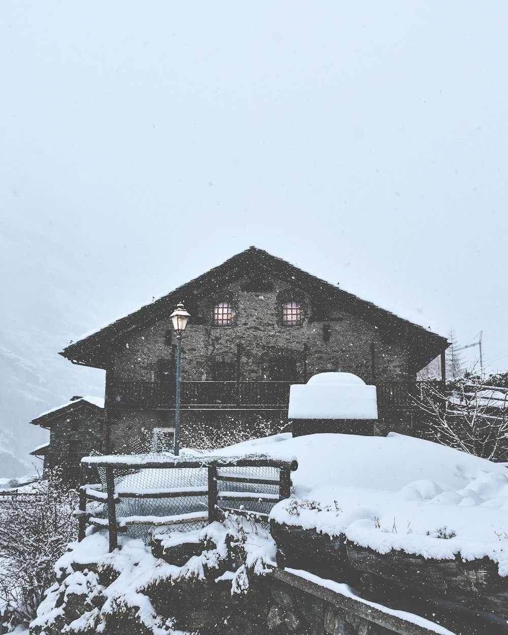 stonhouse covered with snow