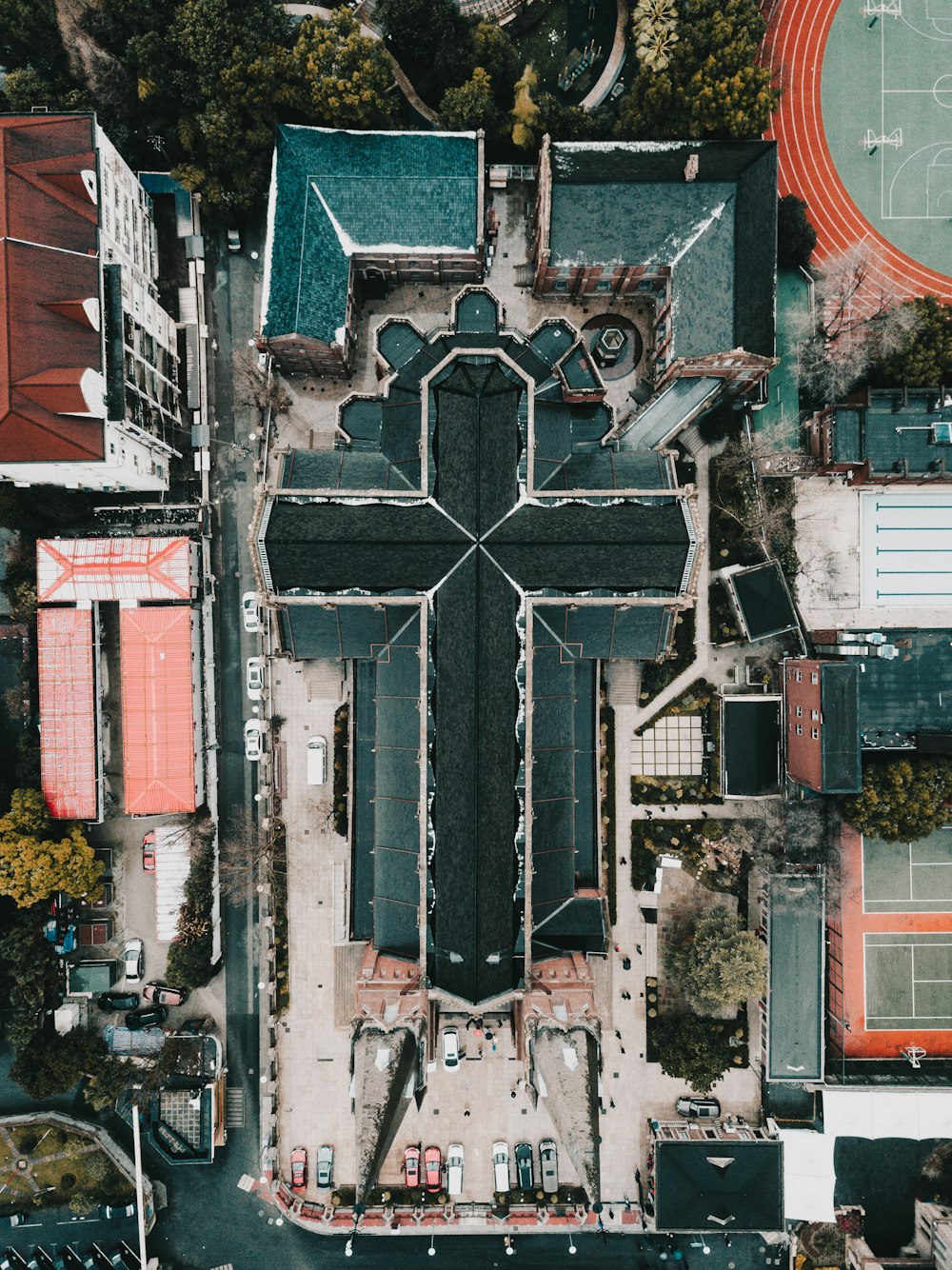 aerial view of chruch