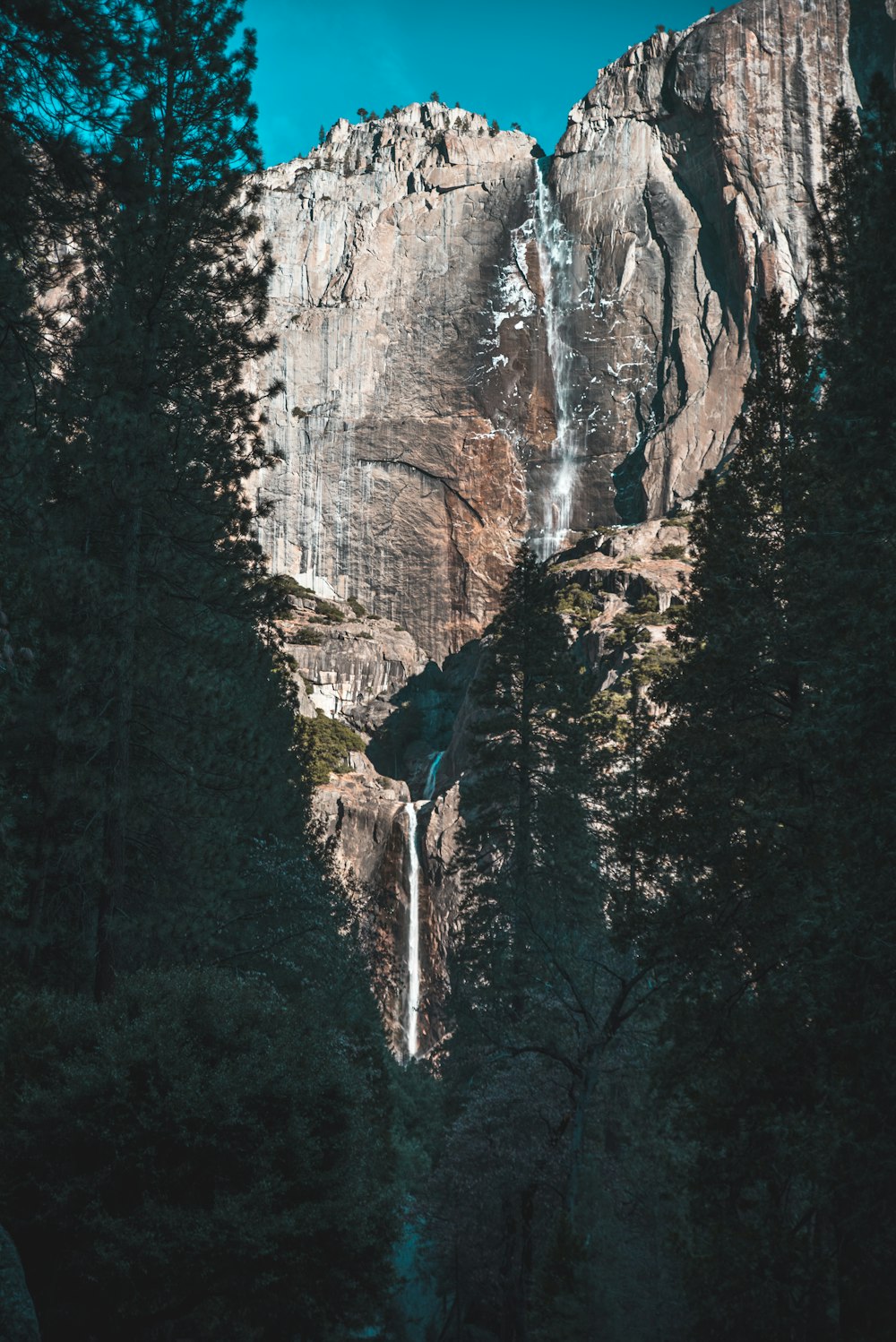 waterfalls on rock mountain