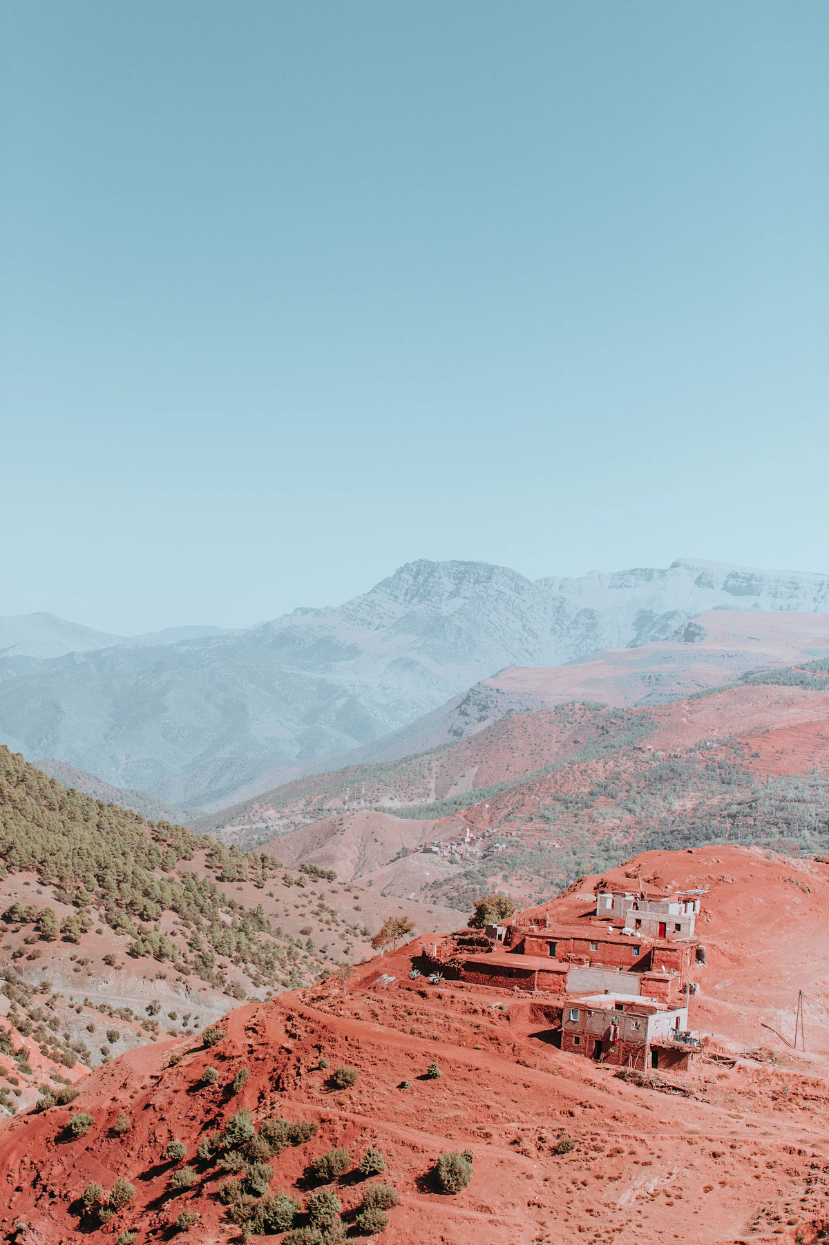 Aerial view of a Berber village on a High Atlas hillside, Morocco