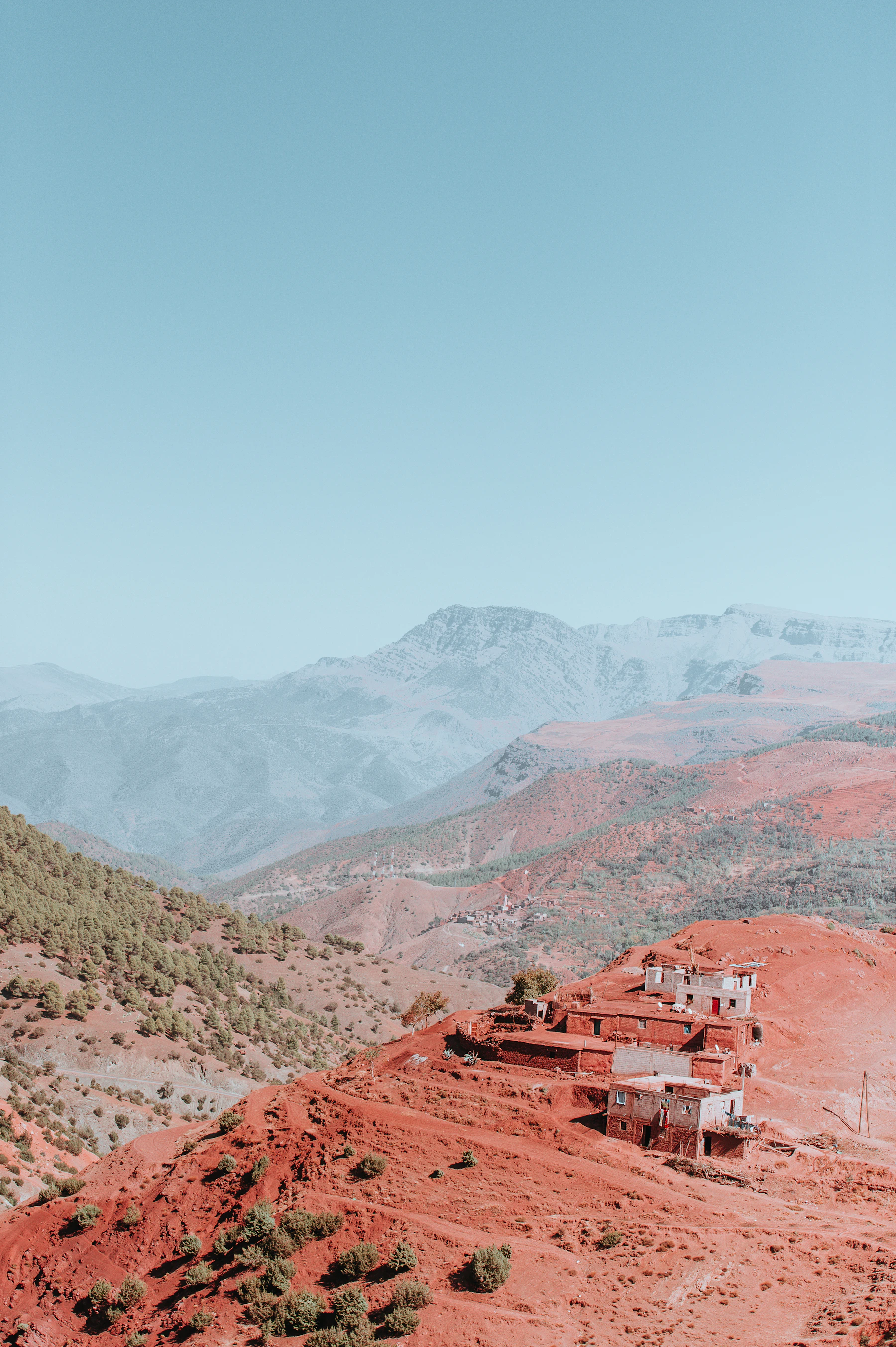 Atlas Mountains route from Marrakech with village and valley views