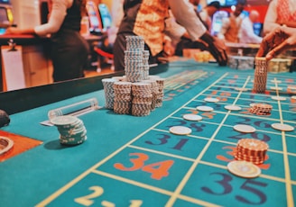 a casino table with a lot of chips on it