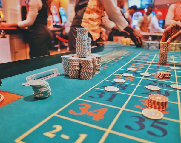 a casino table with a lot of chips on it