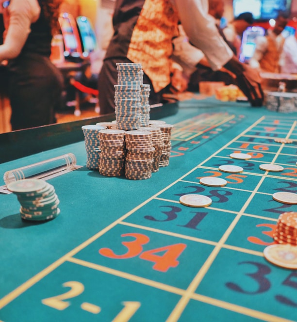 a casino table with a lot of chips on it