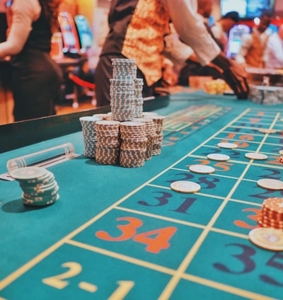 a casino table with a lot of chips on it