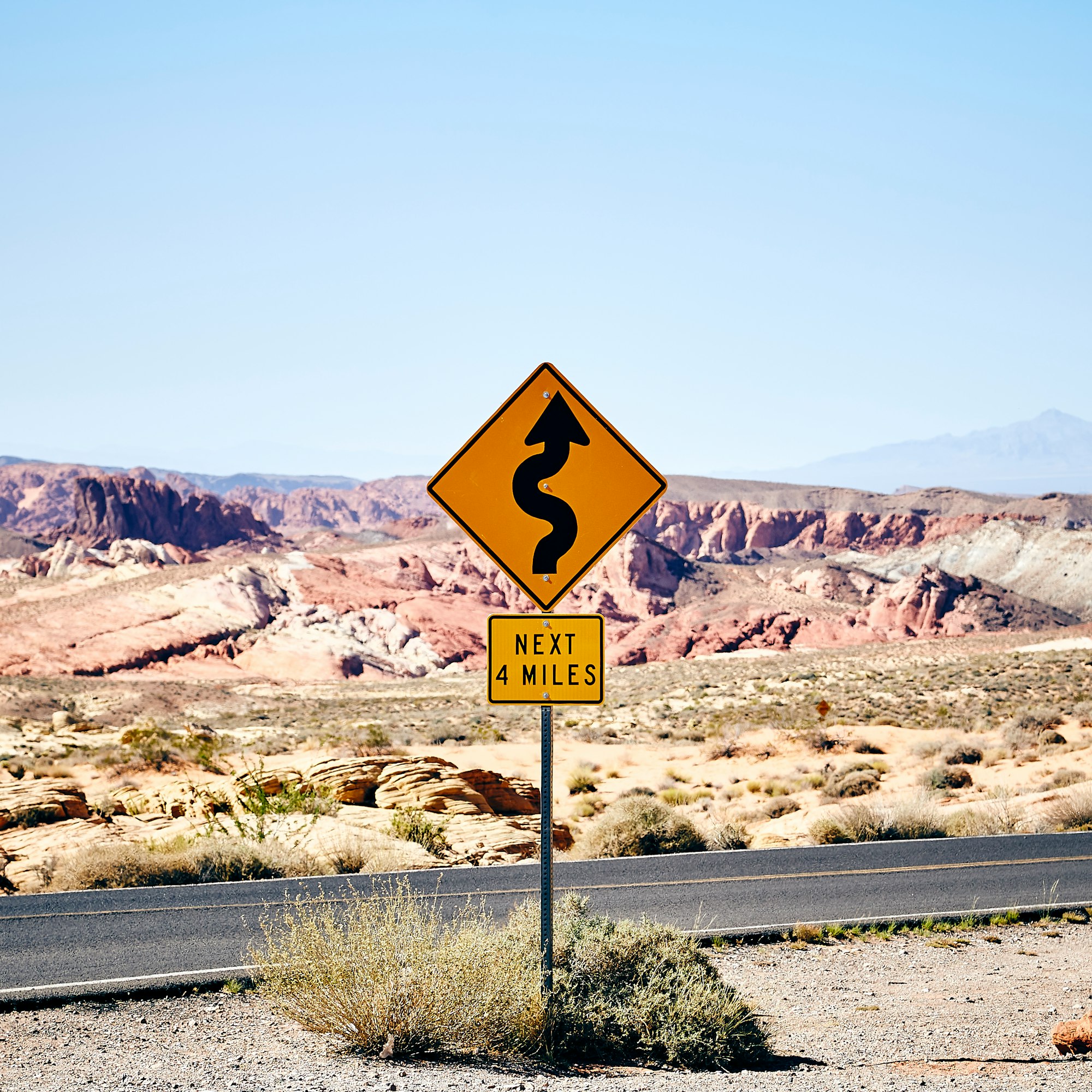 Lonely road sign in the Valley of Fire, Nevada.