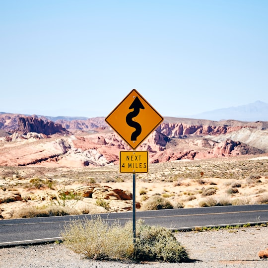 curve road signage in Valley of Fire State Park United States