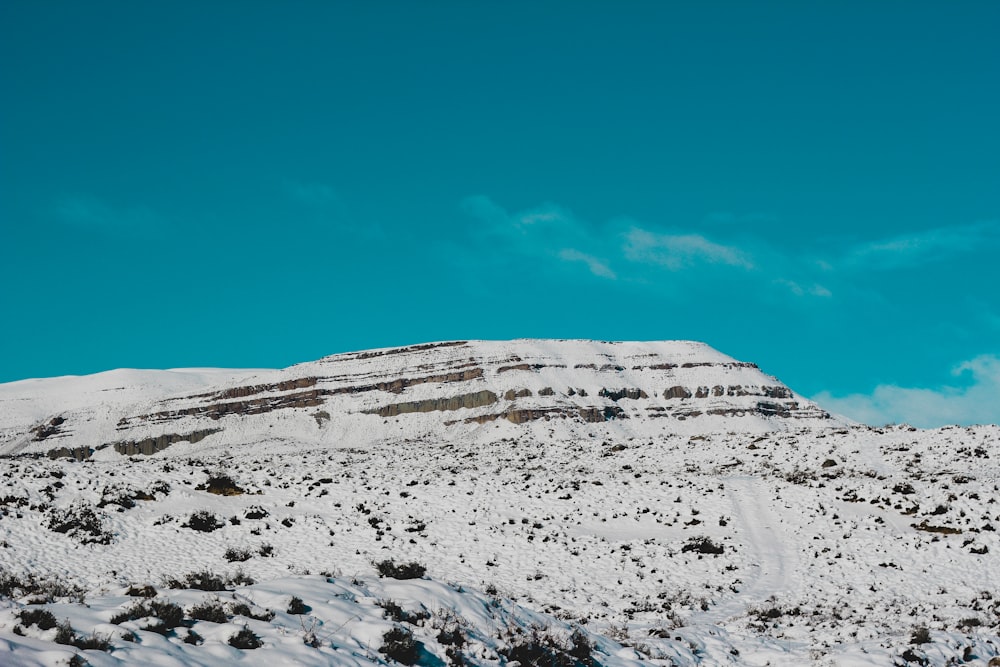 mountain covered with snow under green sky