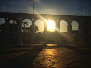 View of the San Lázaro aqueduct from the apartment balcony at sunset.