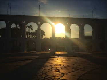 View of the San Lázaro aqueduct from the apartment balcony at sunset.