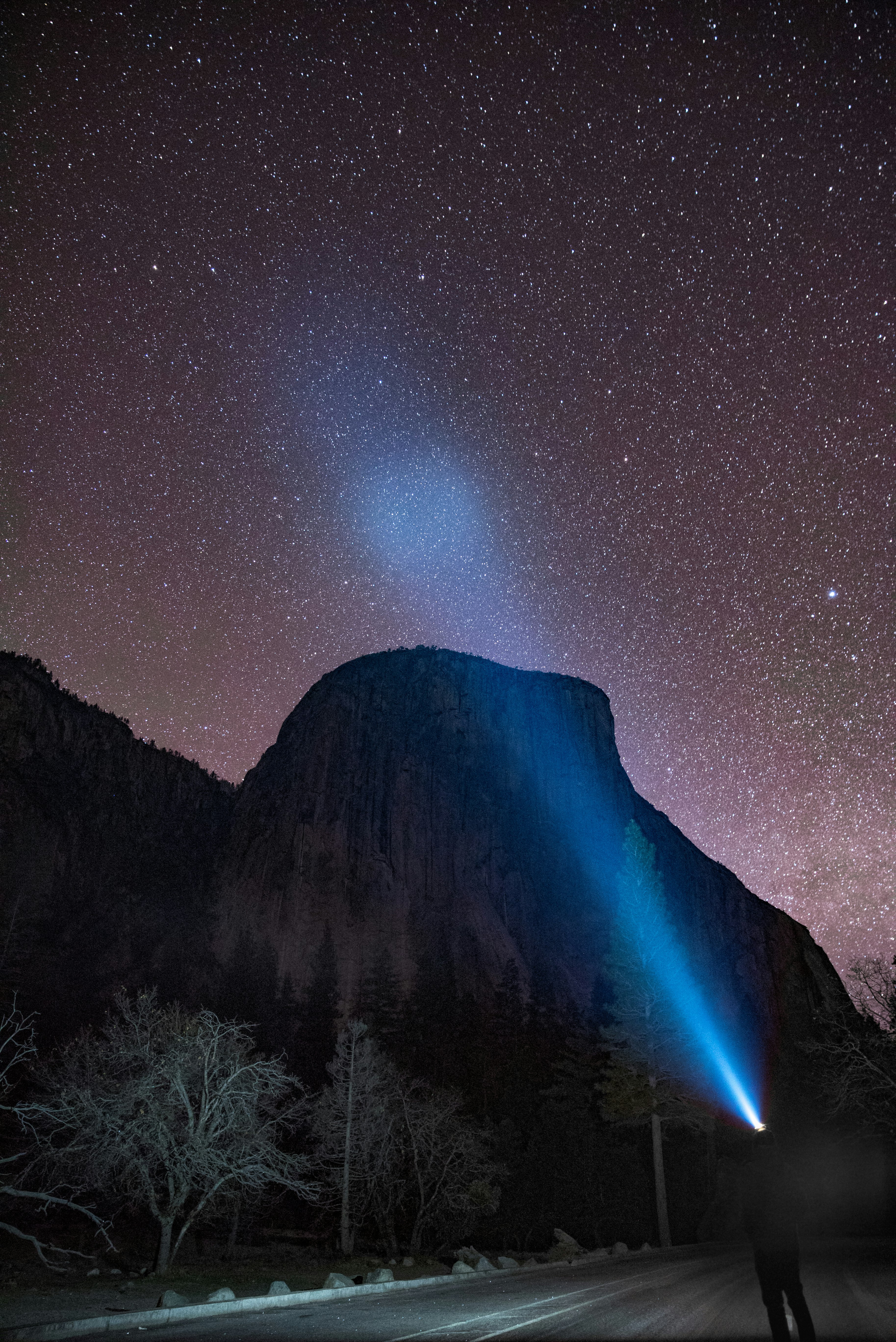 man using headlamp during night time