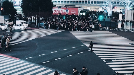 leading lines for photo composition,how to photograph solo scramble, shibuya; people walking while crossing pedestrian lane