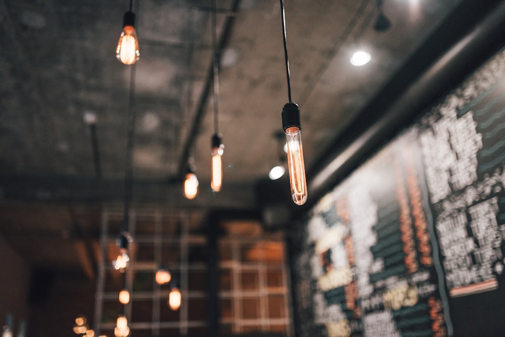 black pendant lights inside room