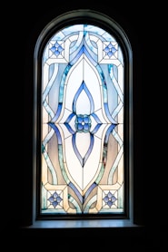 blue and brown glass bottle