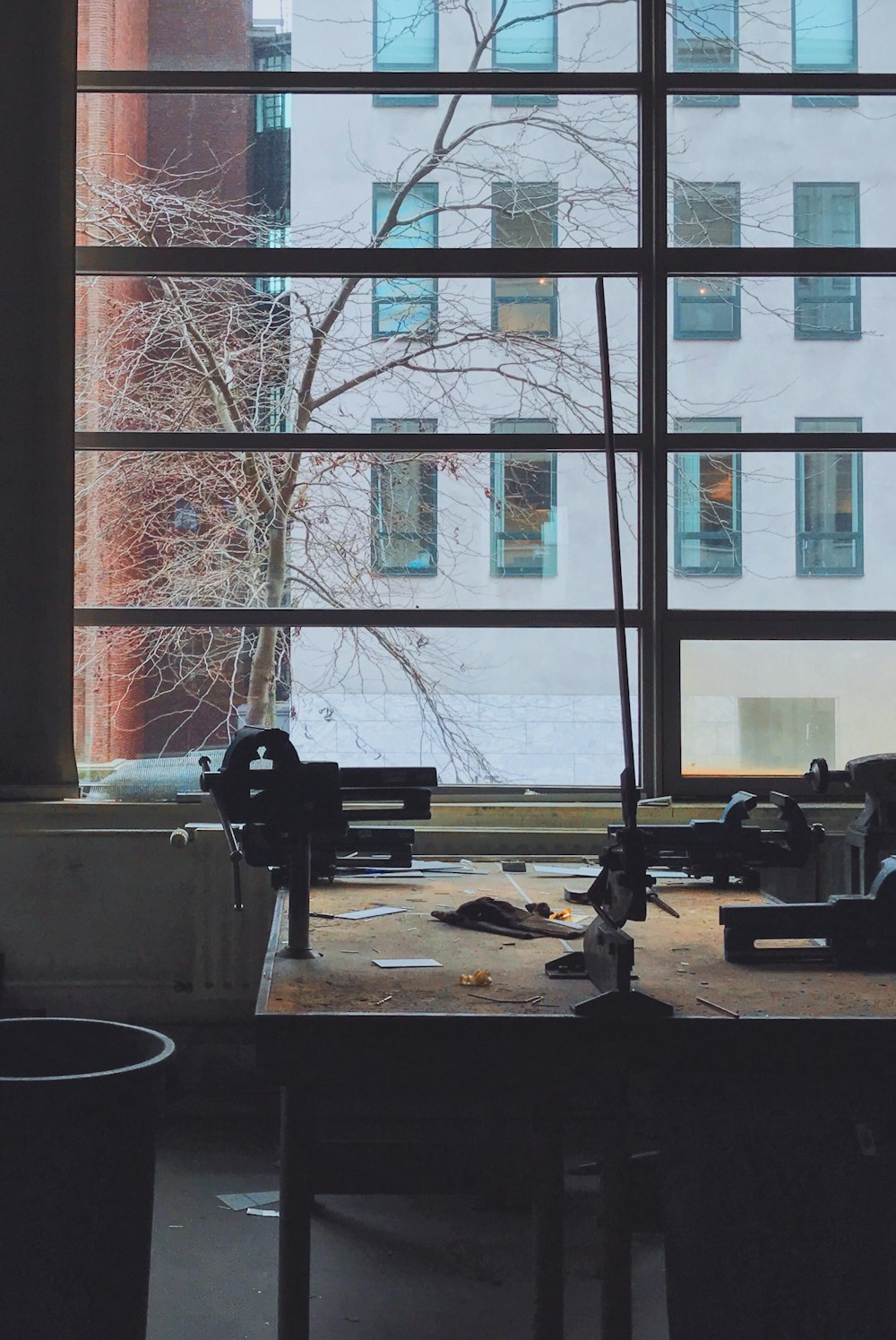 view of white building from glass window