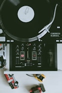 photo of black turned on turntable