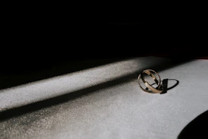 A pair of intertwined constellation rings glowing gently in warm natural light.