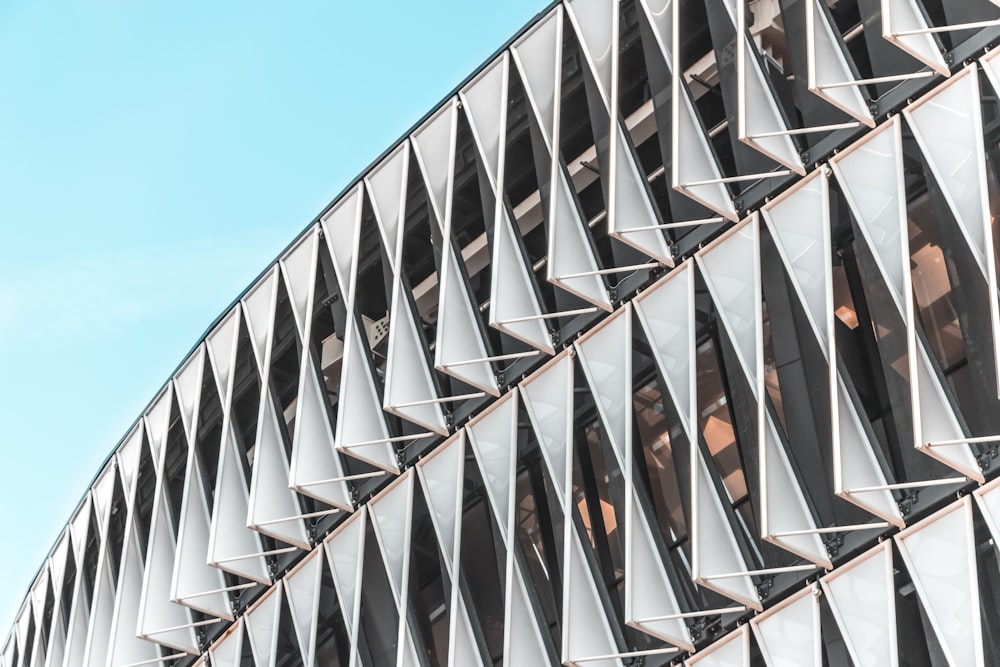 a close up of a building with a blue sky in the background