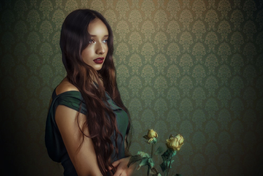 woman wearing three yellow petaled roses