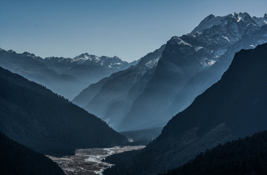 Misty river valley in the Sikkim mountains