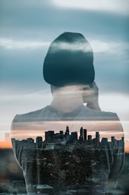 back view of person with cityscape view