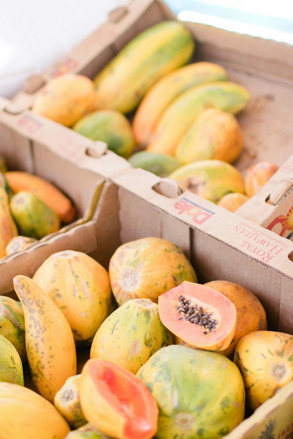 papaya fruits in boxes