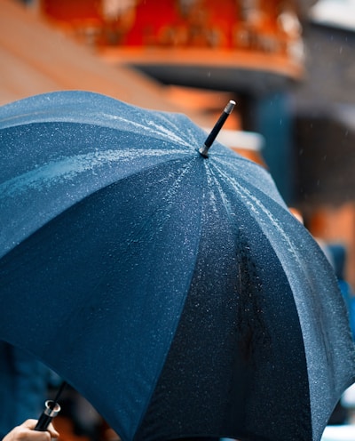 person holding umbrella while raining